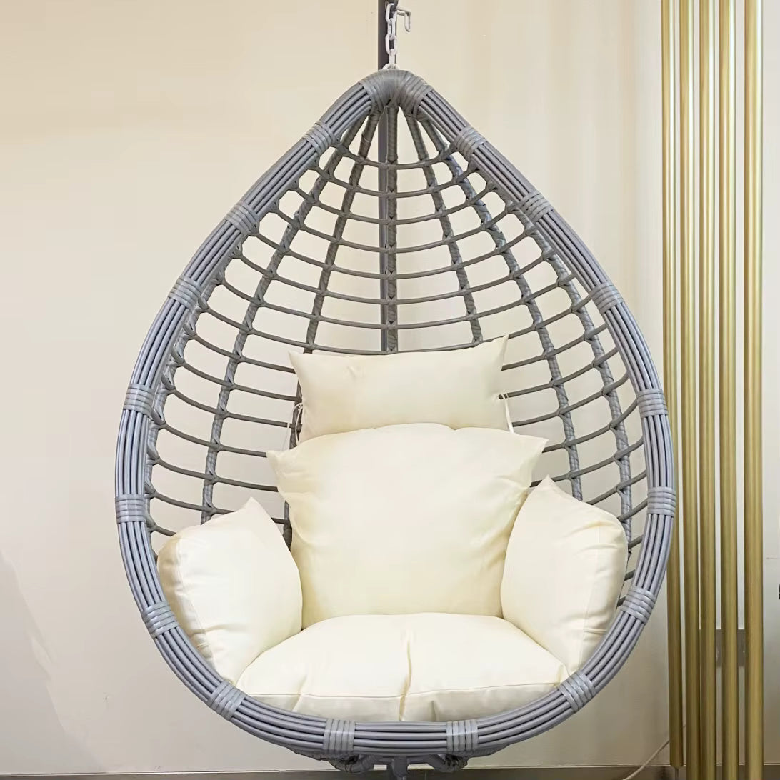 Indoor & Outdoor Rattan Hanging Egg Chair with Cushion and Sturdy Metal Stand – Modern Swing Chair for Patio, Garden, or Living Room