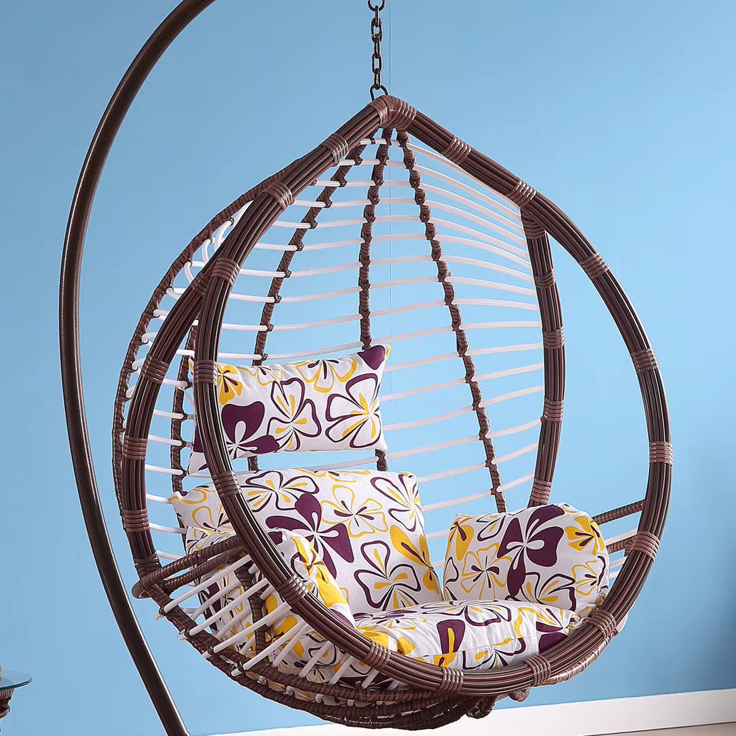 Indoor & Outdoor Rattan Hanging Egg Chair with Cushion and Sturdy Metal Stand – Modern Swing Chair for Patio, Garden, or Living Room
