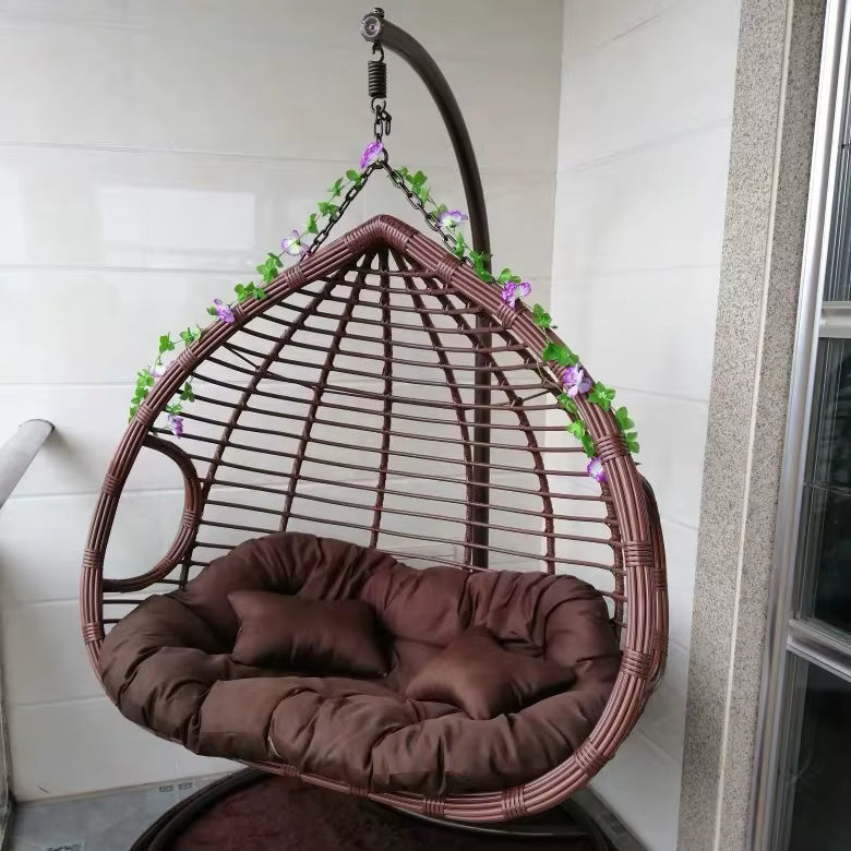 Indoor & Outdoor Rattan Hanging Egg Chair with Cushion and Sturdy Metal Stand – Modern Swing Chair for Patio, Garden, or Living Room