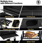 Garden Heavy Duty Offset Smoker Charcoal BBQ Grill with Chimney – Outdoor Trolley Design