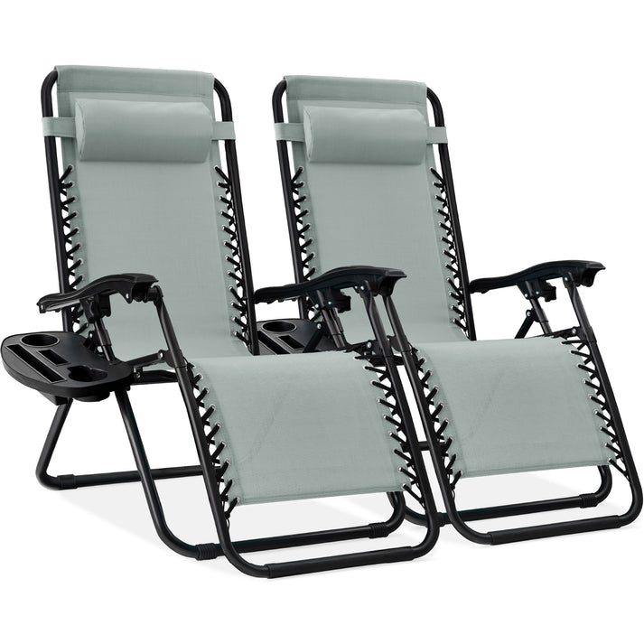 Set of 2 Adjustable Zero Gravity Patio Recliner Chairs with Cup Holders